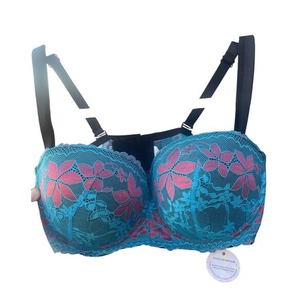 FFF Plus Size Blue Pink Floral Balconette Bra Size 40D - Picture 3 of 7